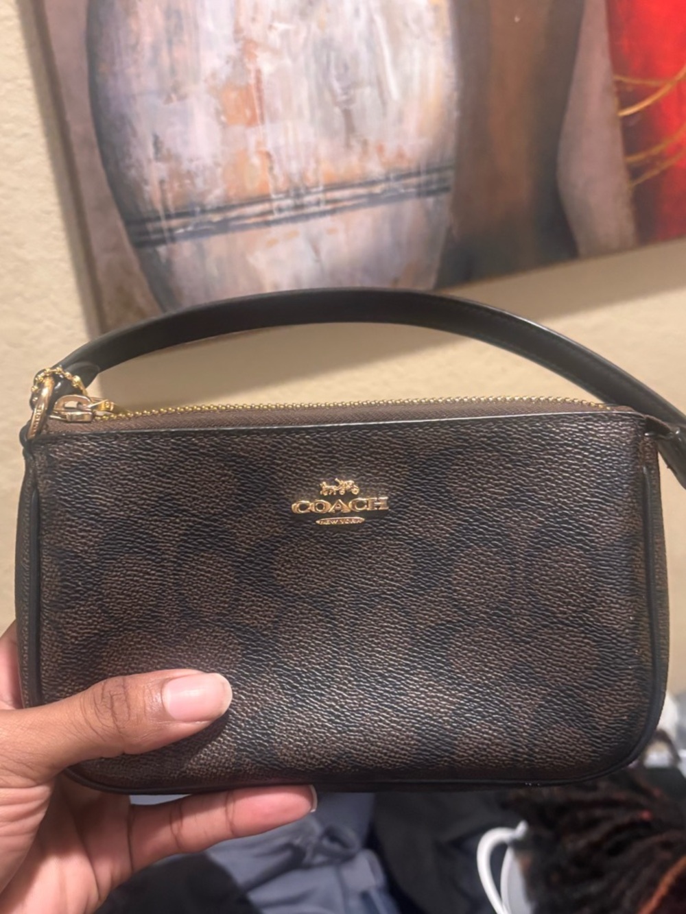 Coach Brown Signature Zip-Around Wallet with Gold Logo - Picture 2 of 4
